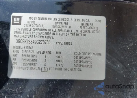 2009 Chevrolet Silverado 1500 Lt из США, поврежденный, VIN 3GCEK23349G278765